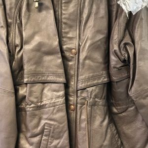 Brown leather coat